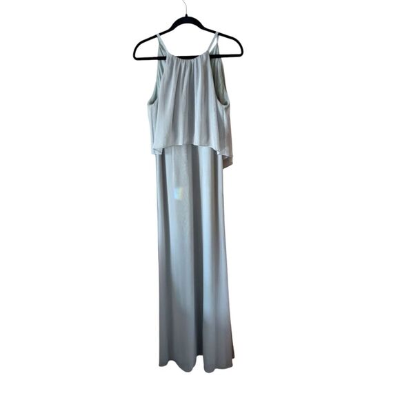David's Bridal Flounced Chiffon Maxi Halter High Neck Dusty Sage Dress Size 6 - Picture 1 of 7